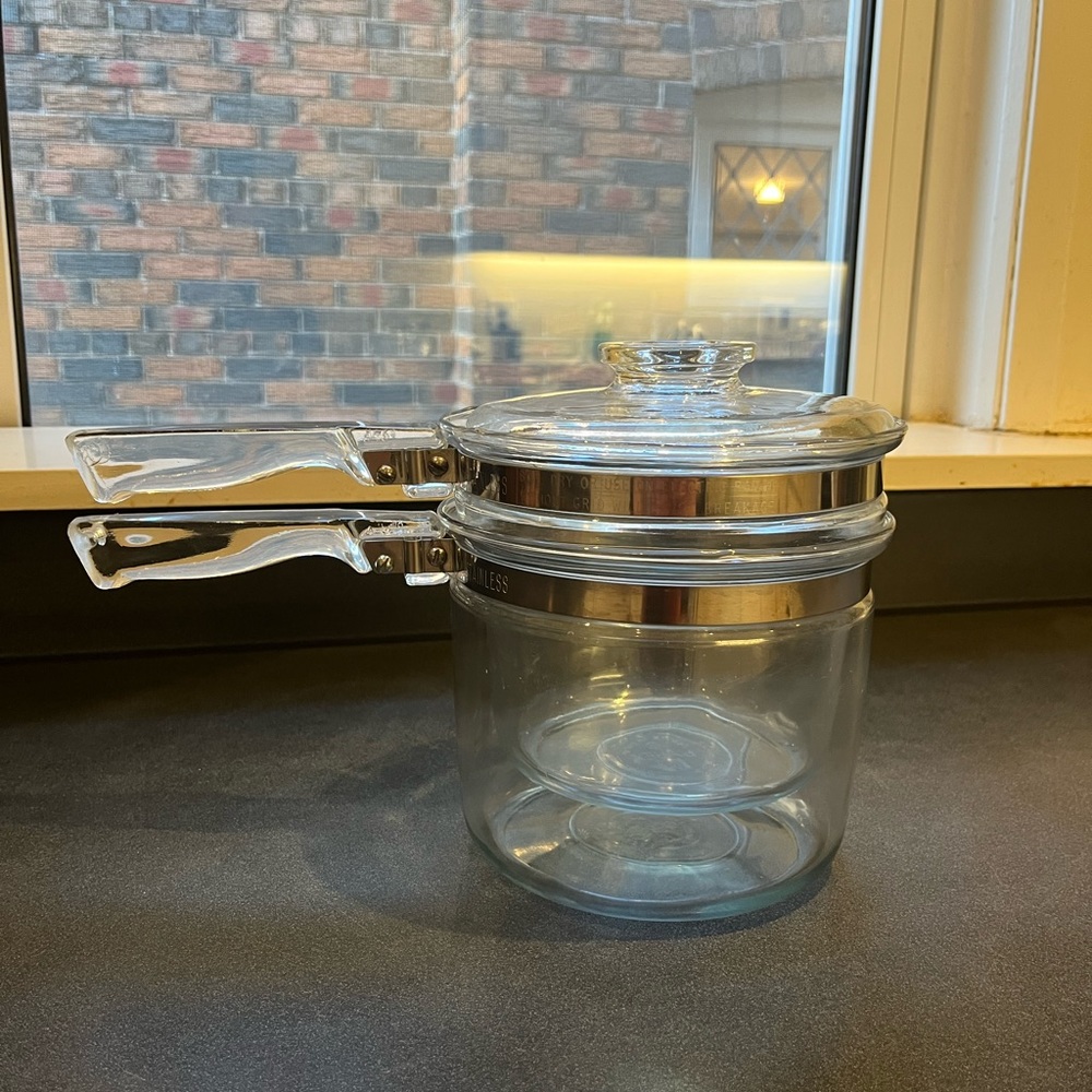 Vintage Pyrex Double Boiler w Lid
